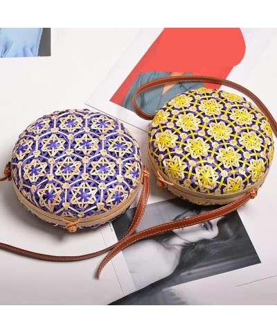 Rattan Crossbody Bag for Women, Floral Pattern Handwoven Round Rattan Shoulder Bag, Summer Beach Weave Shoulder Bag Handbag w...