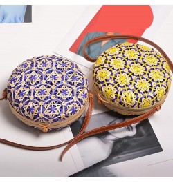 Rattan Crossbody Bag for Women, Floral Pattern Handwoven Round Rattan Shoulder Bag, Summer Beach Weave Shoulder Bag Handbag w...