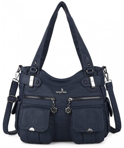 Purses and Handbags Women Tote Shoulder Top Handle Satchel Hobo Bags Fashion Washed Leather Purse 1-denim Blue $21.07 Satchels