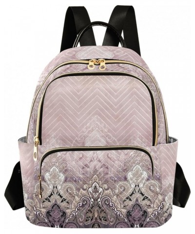 Classic Pink Paisley Floral Small Quilted Backpack for Women Mini Womens Backpack Travel Purse with Luggage Strap Classic Pin...