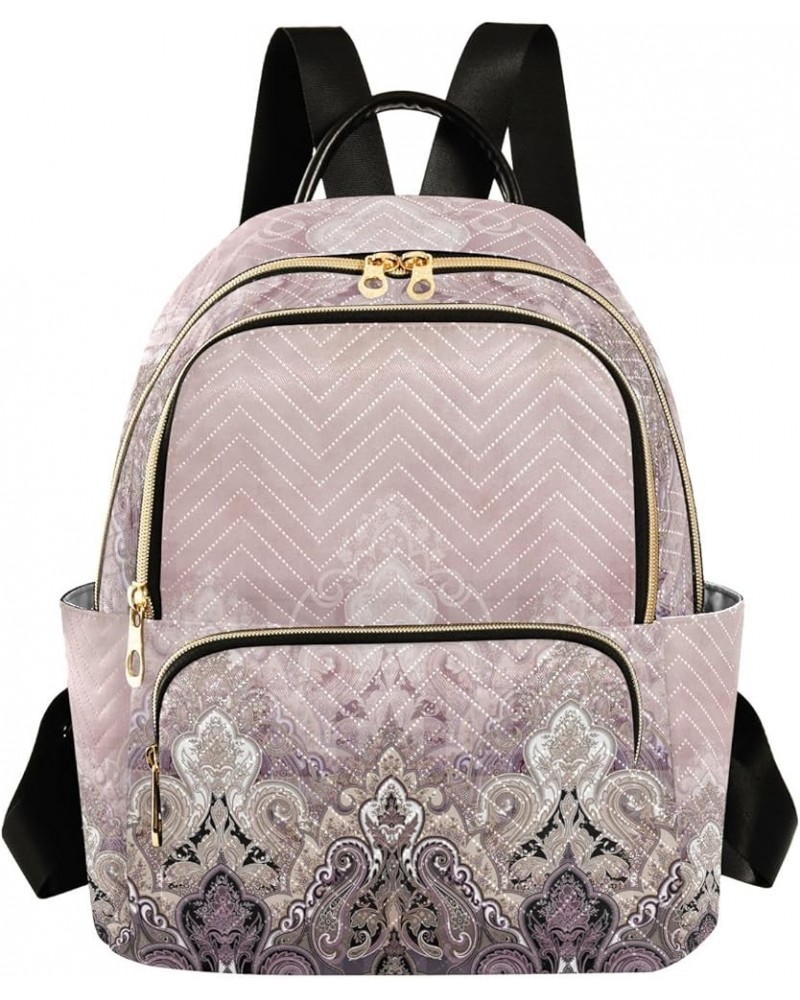 Classic Pink Paisley Floral Small Quilted Backpack for Women Mini Womens Backpack Travel Purse with Luggage Strap Classic Pin...