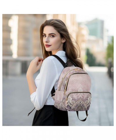 Classic Pink Paisley Floral Small Quilted Backpack for Women Mini Womens Backpack Travel Purse with Luggage Strap Classic Pin...