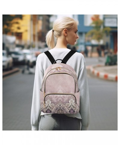 Classic Pink Paisley Floral Small Quilted Backpack for Women Mini Womens Backpack Travel Purse with Luggage Strap Classic Pin...