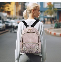 Classic Pink Paisley Floral Small Quilted Backpack for Women Mini Womens Backpack Travel Purse with Luggage Strap Classic Pin...