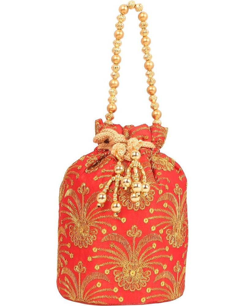 beaded handcrafted embroidered evening purse drawstring handbag vintage party wedding gift for women. D014 Red Gold 7"x5.2 $9...