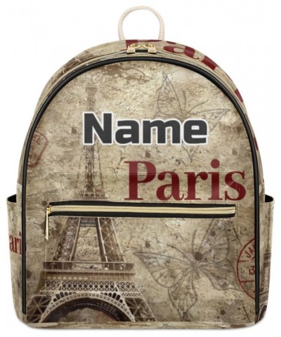 Paris Theme Custom Mini Backpack Purse for Women, Eiffel Tower Personalized Fashion Leather Small Backpack Shoulder Handbag T...