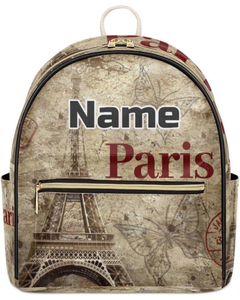 Paris Theme Custom Mini Backpack Purse for Women, Eiffel Tower Personalized Fashion Leather Small Backpack Shoulder Handbag T...