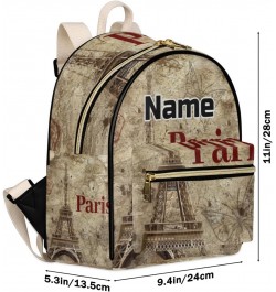 Paris Theme Custom Mini Backpack Purse for Women, Eiffel Tower Personalized Fashion Leather Small Backpack Shoulder Handbag T...