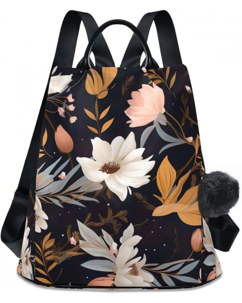 Black Floral Womens Backpack Purse Anti Theft Travel Shoulder Bag Casual Daypack Backpack for Work Travel Ladies Women $21.19...