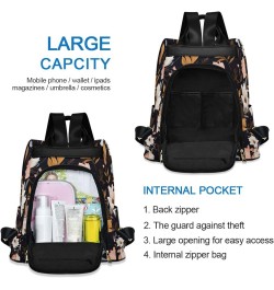 Black Floral Womens Backpack Purse Anti Theft Travel Shoulder Bag Casual Daypack Backpack for Work Travel Ladies Women $21.19...