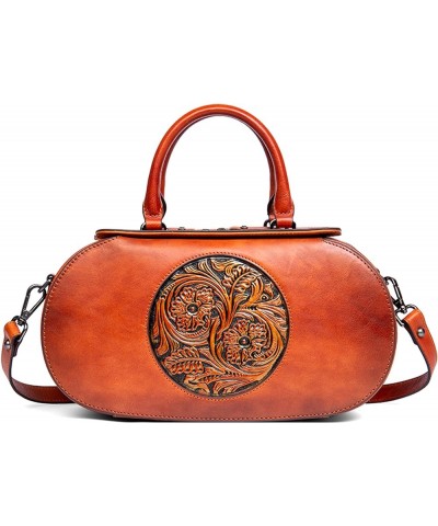 Genuine Leather Small Tote Bags for Women, Embossing Floral Pattern Shoulder Purses Top Handle Handbag Sling Bag Brown $52.81...