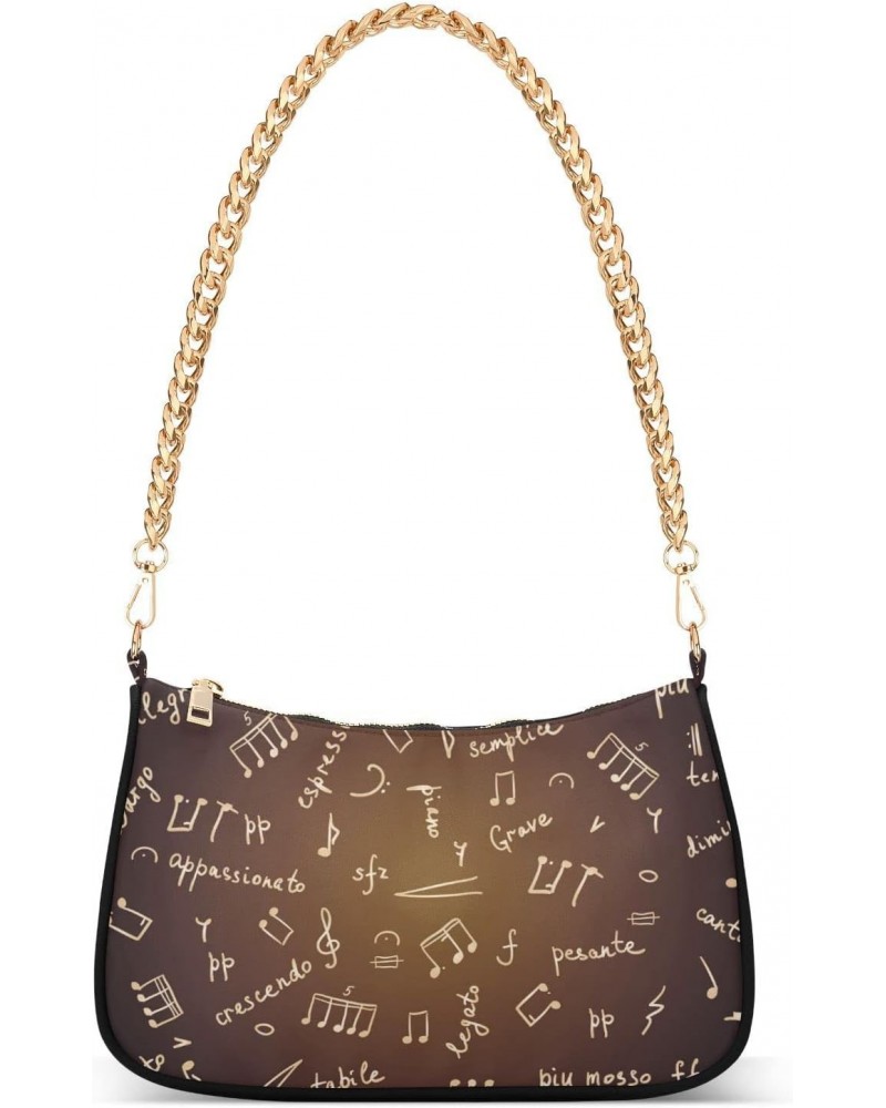 Music Notes Vintage Dark Brown Shoulder Bag Purse for Women Tote Handbag with Zipper Closure $17.35 Totes