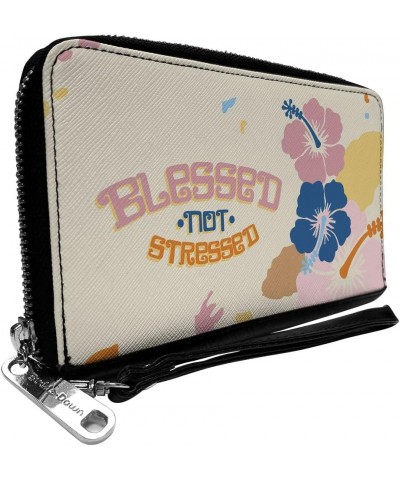 Wallet, Zip Around, Blessed not Stressed Quote Tropical Flowers Beige Multi Color, Vegan Leather $19.92 Wallets