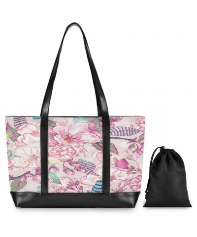 Women's Tote Shoulder Bag Pink Peach Blossom Rainbow Flag Capacity Handbag $17.60 Totes