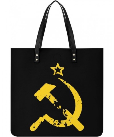 Russian Soviet Flag Hammer and Sickle Tote Bags PU Leather Shoulder Bag Purses Work Tote Handbags for Women Men $15.68 Totes