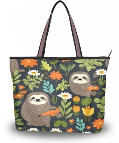 Cute Sloths Tote Top Handle Shoulder Bags Fashion Zipper Shopping Bag for Women $10.70 Handbags