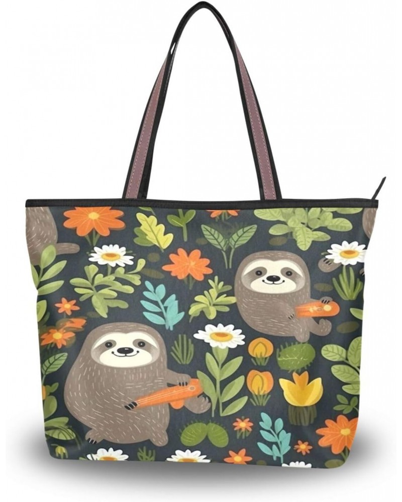 Cute Sloths Tote Top Handle Shoulder Bags Fashion Zipper Shopping Bag for Women $10.70 Handbags