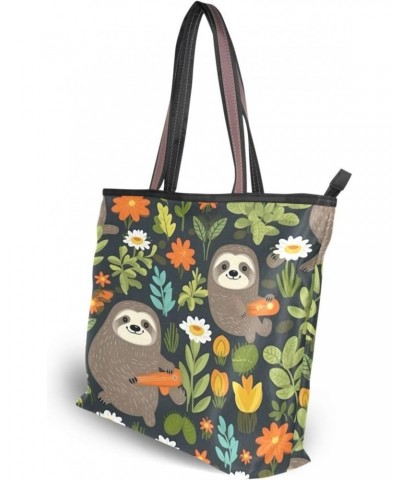 Cute Sloths Tote Top Handle Shoulder Bags Fashion Zipper Shopping Bag for Women $10.70 Handbags