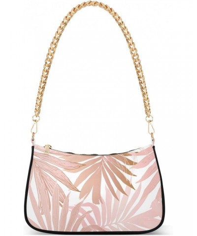 Pink Rose Tropical Leaves Shoulder Bags for Women Small Handbags Mini Clutch Purse $14.40 Shoulder Bags