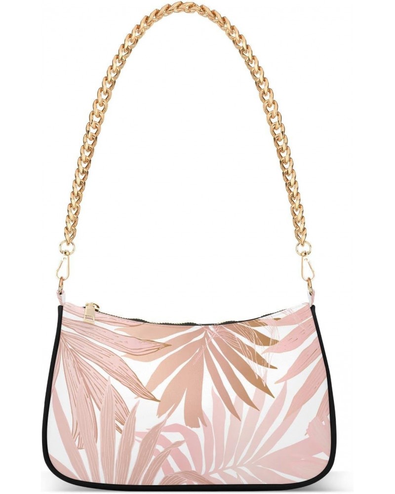 Pink Rose Tropical Leaves Shoulder Bags for Women Small Handbags Mini Clutch Purse $14.40 Shoulder Bags