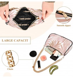 Pink Rose Tropical Leaves Shoulder Bags for Women Small Handbags Mini Clutch Purse $14.40 Shoulder Bags