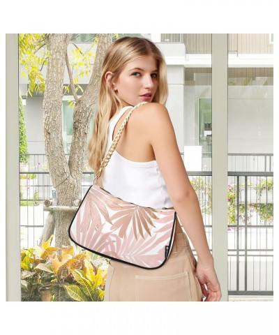 Pink Rose Tropical Leaves Shoulder Bags for Women Small Handbags Mini Clutch Purse $14.40 Shoulder Bags