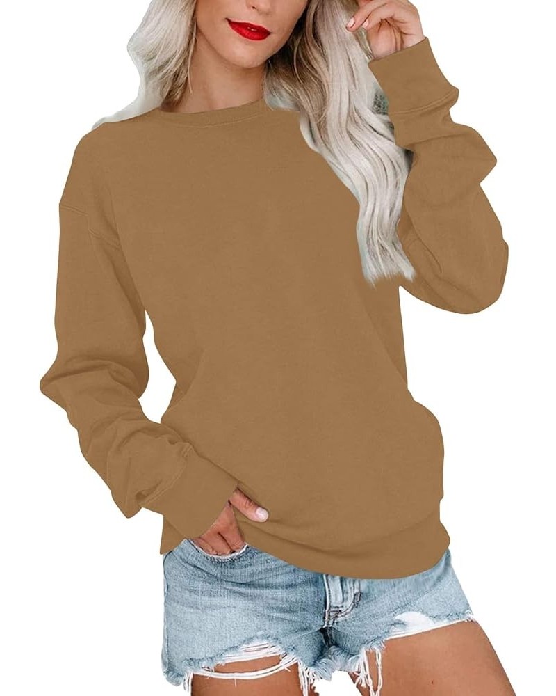 Plus Size Tops for Women Long Sleeve Round Neck Pullover Fall and Winter Solid Outfits Casual Loose Sweatshirt 1-camel $9.98 ...