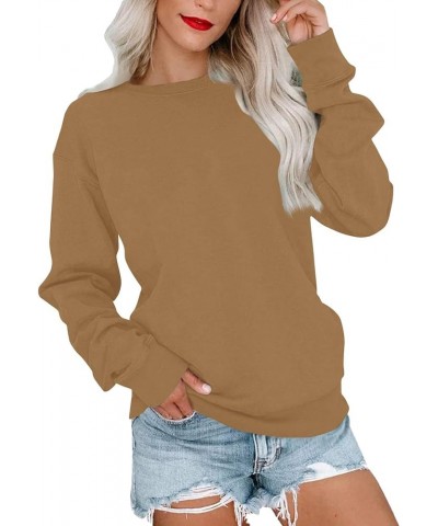 Plus Size Tops for Women Long Sleeve Round Neck Pullover Fall and Winter Solid Outfits Casual Loose Sweatshirt 1-camel $9.98 ...