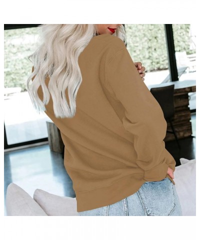 Plus Size Tops for Women Long Sleeve Round Neck Pullover Fall and Winter Solid Outfits Casual Loose Sweatshirt 1-camel $9.98 ...