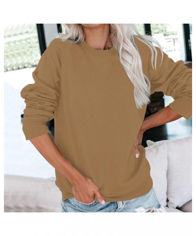 Plus Size Tops for Women Long Sleeve Round Neck Pullover Fall and Winter Solid Outfits Casual Loose Sweatshirt 1-camel $9.98 ...