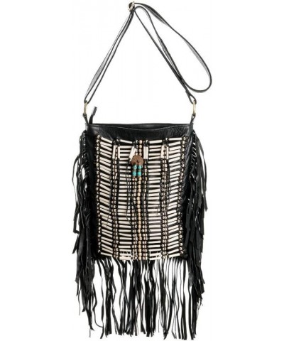 Boho Bag Square L| Real Leather | Fringe Purse | Bohemian Bags Black $40.50 Shoulder Bags