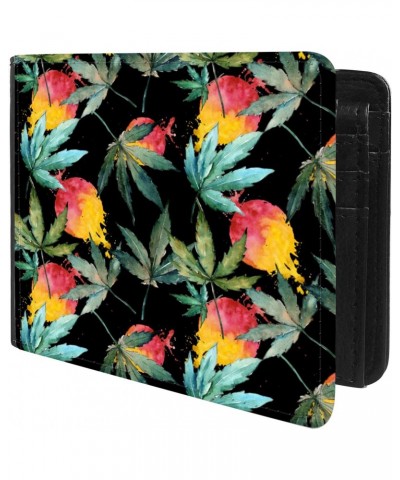 Unique Desige Pattern - Watercolor Mariguana Leaf, Slim Front Pocket Wallet Billfold RFID Blocking $12.50 Wallets