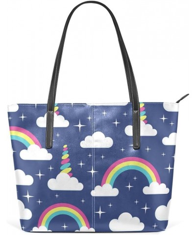 Handbags for Women Tote Bags with 11.08"(L) x 3.54"(W) x 11.02"(W) - Blue Purple Unicorn Rainbow Unicorn Cloud $18.05 Totes