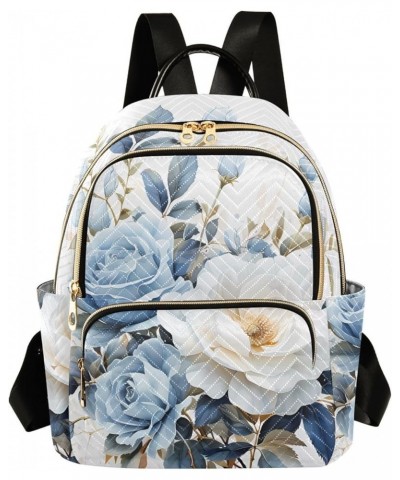 Blue-white Roses Fashion Travel Backpack for Women Multi Pockets Lightweight Purse for Women-S Multicolor Medium $18.28 Backp...