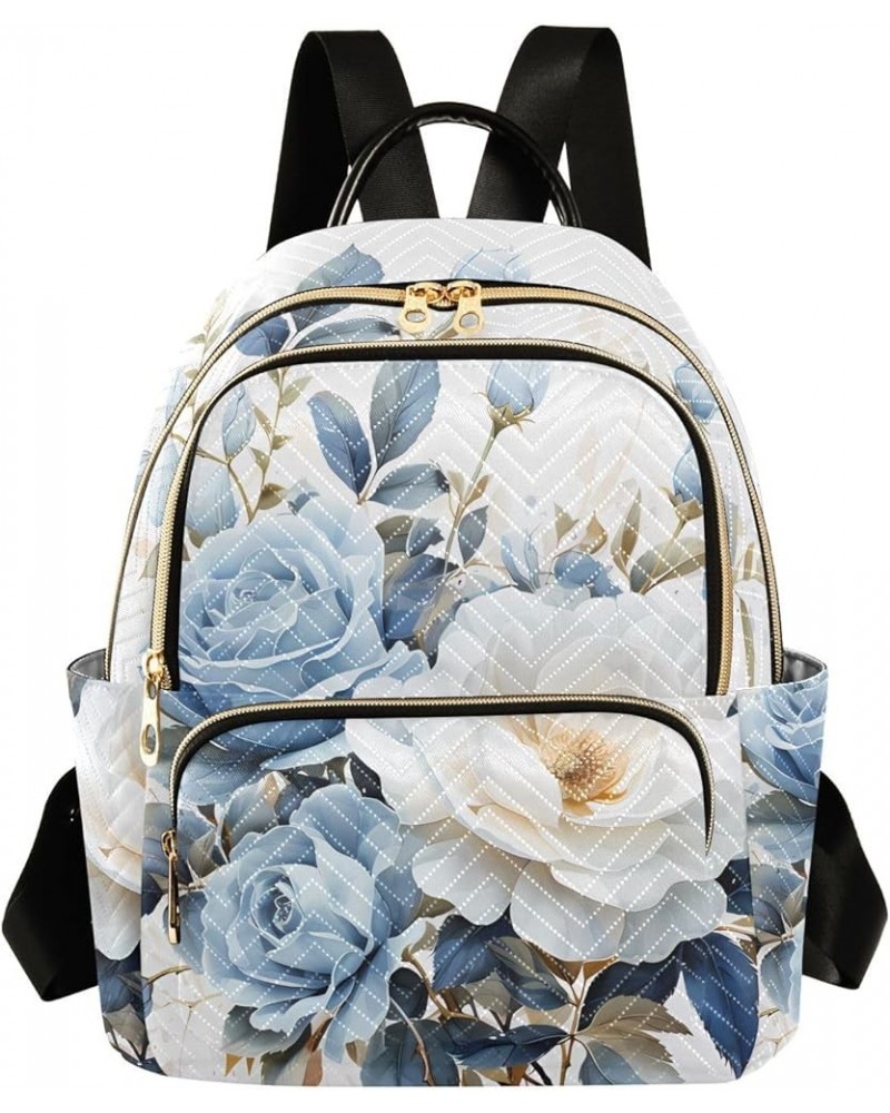 Blue-white Roses Fashion Travel Backpack for Women Multi Pockets Lightweight Purse for Women-S Multicolor Medium $18.28 Backp...