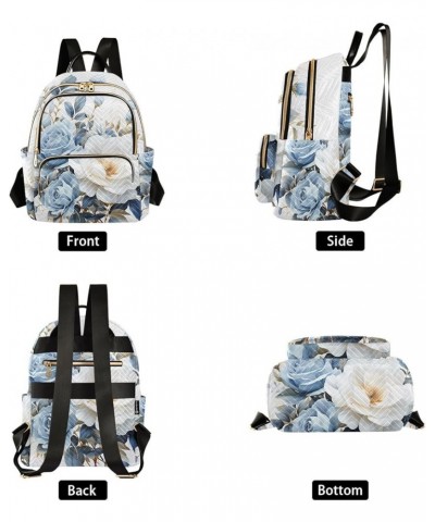 Blue-white Roses Fashion Travel Backpack for Women Multi Pockets Lightweight Purse for Women-S Multicolor Medium $18.28 Backp...