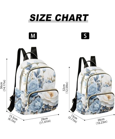 Blue-white Roses Fashion Travel Backpack for Women Multi Pockets Lightweight Purse for Women-S Multicolor Medium $18.28 Backp...