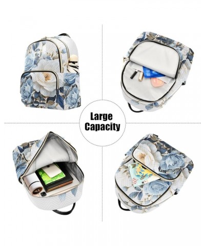 Blue-white Roses Fashion Travel Backpack for Women Multi Pockets Lightweight Purse for Women-S Multicolor Medium $18.28 Backp...