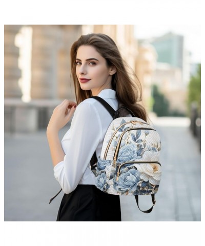 Blue-white Roses Fashion Travel Backpack for Women Multi Pockets Lightweight Purse for Women-S Multicolor Medium $18.28 Backp...