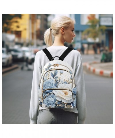 Blue-white Roses Fashion Travel Backpack for Women Multi Pockets Lightweight Purse for Women-S Multicolor Medium $18.28 Backp...