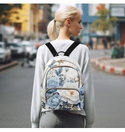 Blue-white Roses Fashion Travel Backpack for Women Multi Pockets Lightweight Purse for Women-S Multicolor Medium $18.28 Backp...