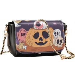 Pumpkin and Skull Stylish Leather Clamshell Crossbody Handbag with Detachable Adjustable shoulder strap $21.59 Crossbody Bags