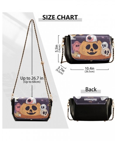 Pumpkin and Skull Stylish Leather Clamshell Crossbody Handbag with Detachable Adjustable shoulder strap $21.59 Crossbody Bags