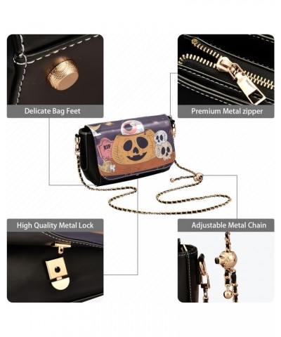 Pumpkin and Skull Stylish Leather Clamshell Crossbody Handbag with Detachable Adjustable shoulder strap $21.59 Crossbody Bags