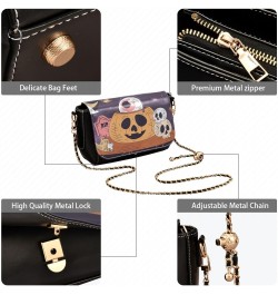 Pumpkin and Skull Stylish Leather Clamshell Crossbody Handbag with Detachable Adjustable shoulder strap $21.59 Crossbody Bags