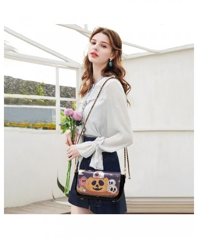 Pumpkin and Skull Stylish Leather Clamshell Crossbody Handbag with Detachable Adjustable shoulder strap $21.59 Crossbody Bags