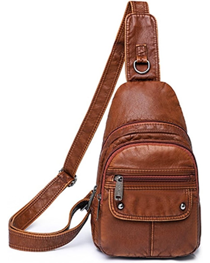 Womens's Vintage Sling Bag for Women Leather Chest Bags Crossbody Daypack Purse Shoulder Backpack Satchel Bag Brown-2 $33.10 ...