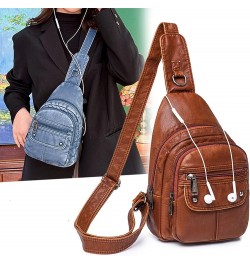 Womens's Vintage Sling Bag for Women Leather Chest Bags Crossbody Daypack Purse Shoulder Backpack Satchel Bag Brown-2 $33.10 ...