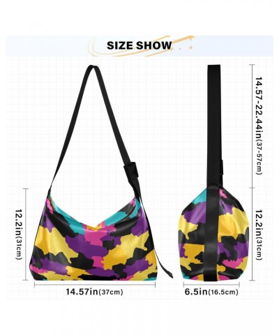 Women Boho Bag Camouflage Military Rainbow Bright Shoulder Bag PU Leather Pouch Crossbody Bag Large Tote Handbag For Quick Ge...