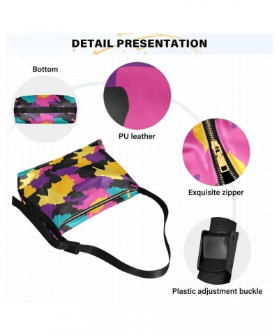 Women Boho Bag Camouflage Military Rainbow Bright Shoulder Bag PU Leather Pouch Crossbody Bag Large Tote Handbag For Quick Ge...